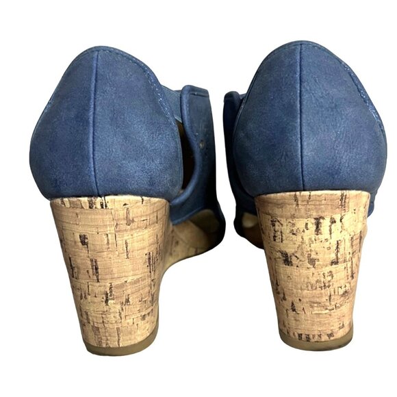 LifeStride Womens Blue Cork Wedge Sandals With Laser-Cut Floral Design - Picture 6 of 8